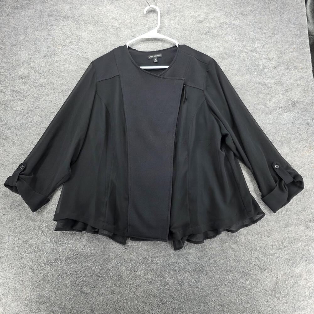Lane Bryant Jacket Womens 20 Black Sheer Chiffon Open Front Layered Work Top